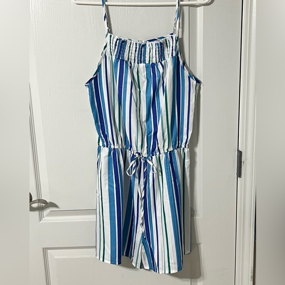Never Worn! CUPSHE Striped Drawstring Cami Romper! Size Medium. - Picture 5 of 6